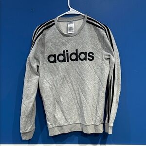 Adidas Men's Crewneck Gray Sweater with Black Stripes